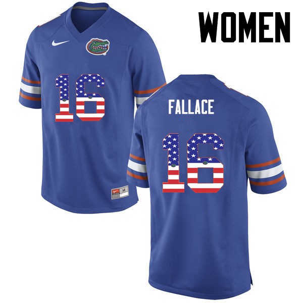 Florida Gators Women #16 Brian Fallace College Football USA Flag Fashion Blue